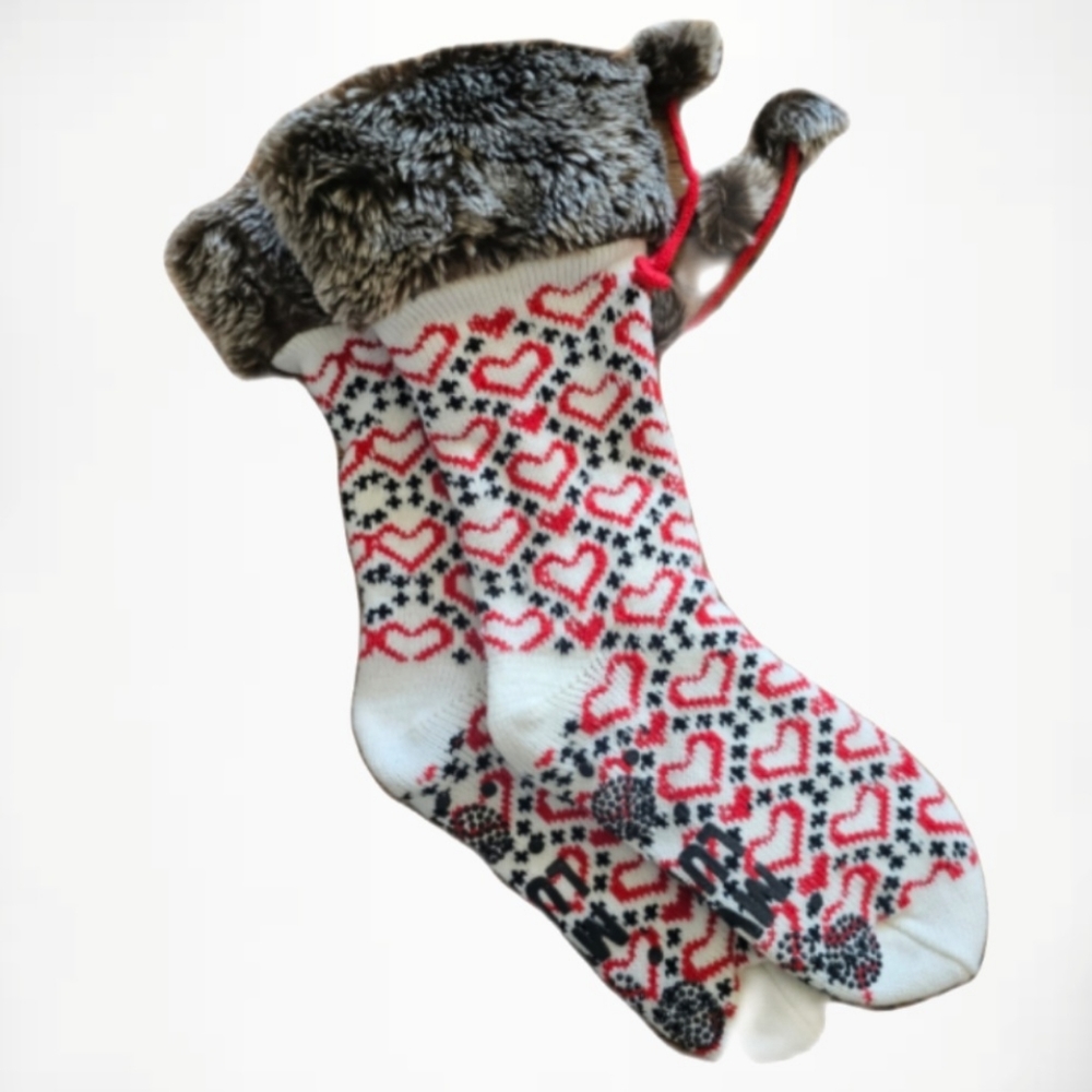 MUK LUKS Fuzzy Socks Hearts and Faux fur - Fits Women Size 4-10